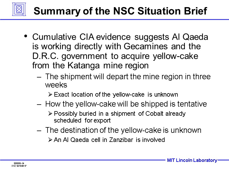 Summary of the NSC Situation Brief Cumulative CIA evidence suggests Al Qaeda is working